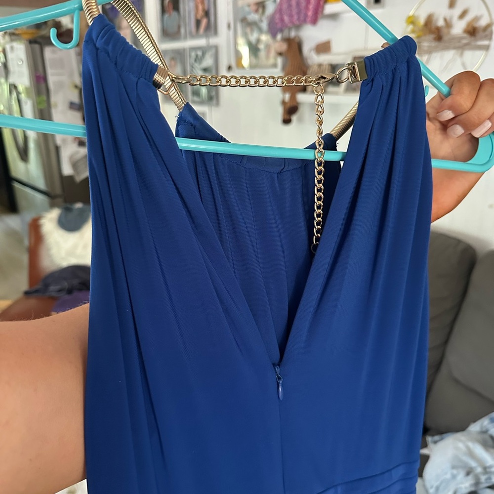Blue Sleeveless Dress with Chain Straps